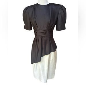 1980s Ronnie Heller 100% Silk‎ Peplum Style Cocktail/Party Dress